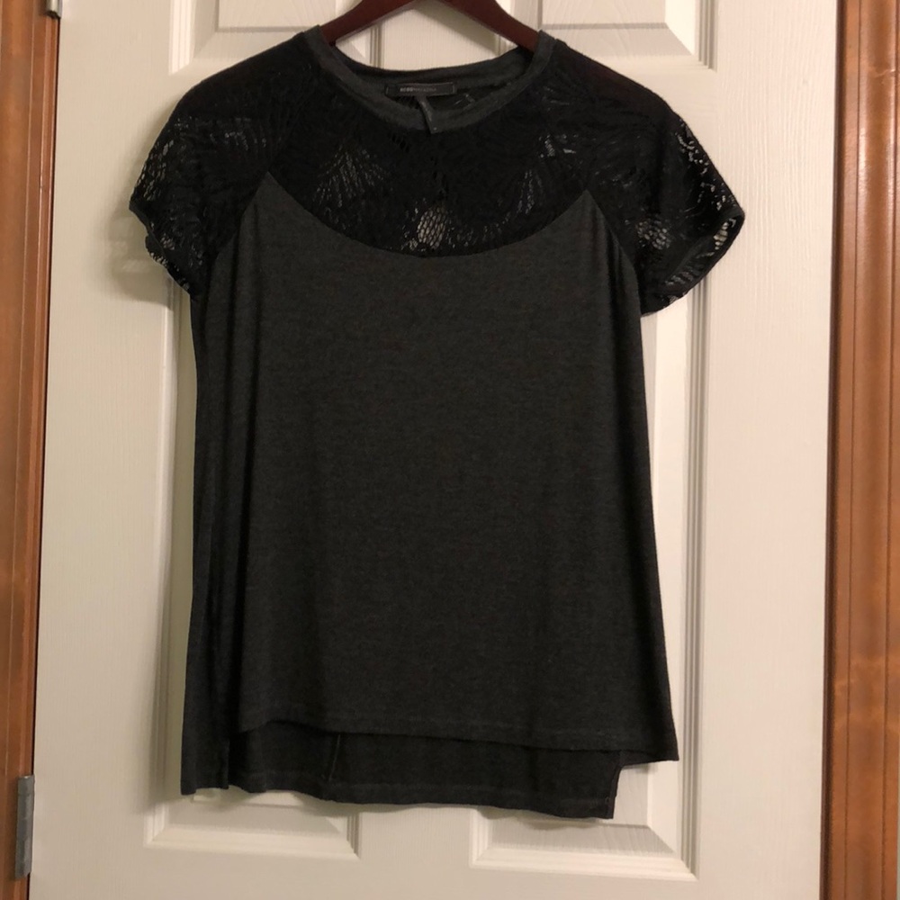 BCBG black and gray lace top